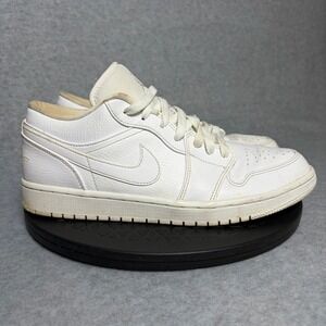 Nike Air Jordan 1 Low Triple White Tumbled Leather Shoes 553558-112 Mens 10